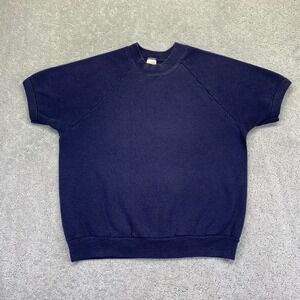 Vintage 70s Sportswear Sweatshirt Mens Medium Navy Blue Short Sleeve Crewneck
